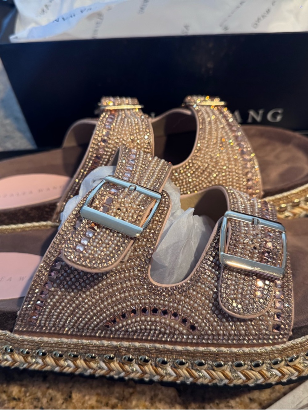 Azalea Wang size 10 Sparkling Rose Gold Double-Buckle Platform Sandal - Picture 5 of 8
